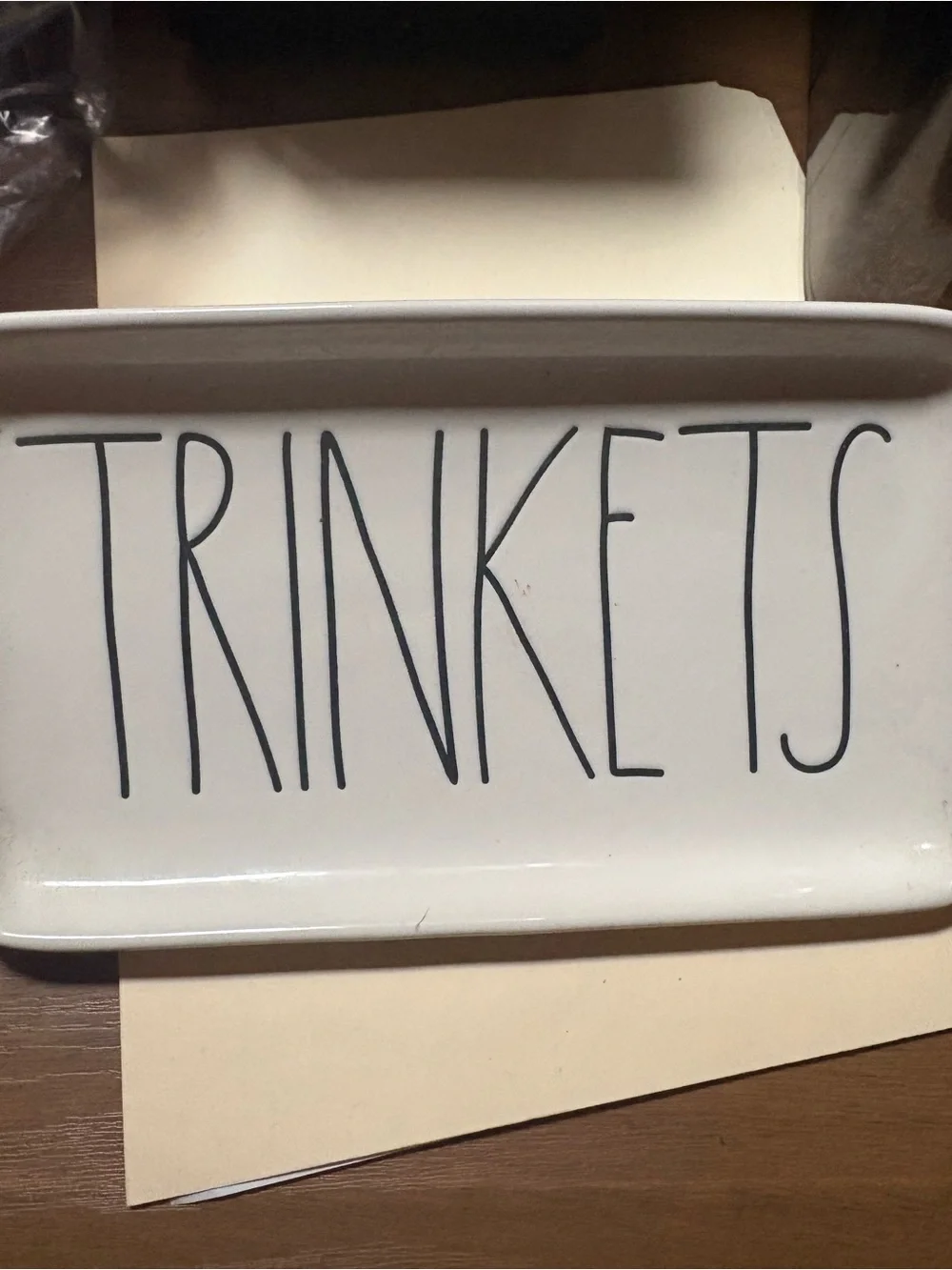 Rae Dunn White Ceramic Trinkets Tray - Black Lettering